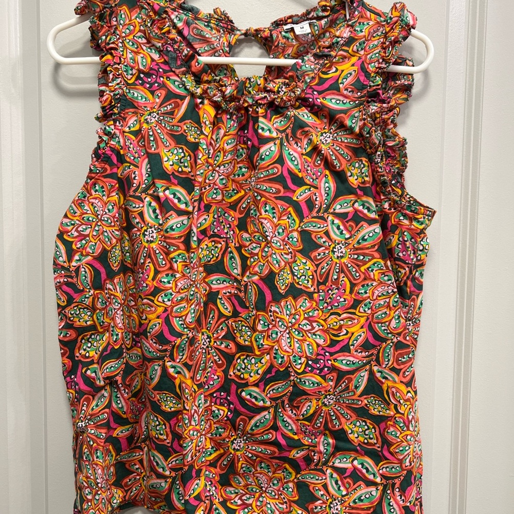 J. Crew Floral Ruffle Sleeveless Top Medium